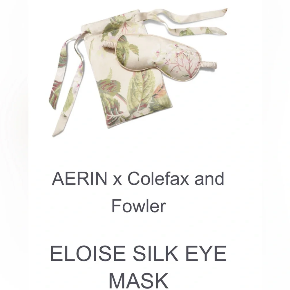 NWT AERIN X Colefax and Fowler ELOISE Silk Sleep Mask And Silk Drawstring Bag - Picture 1 of 13